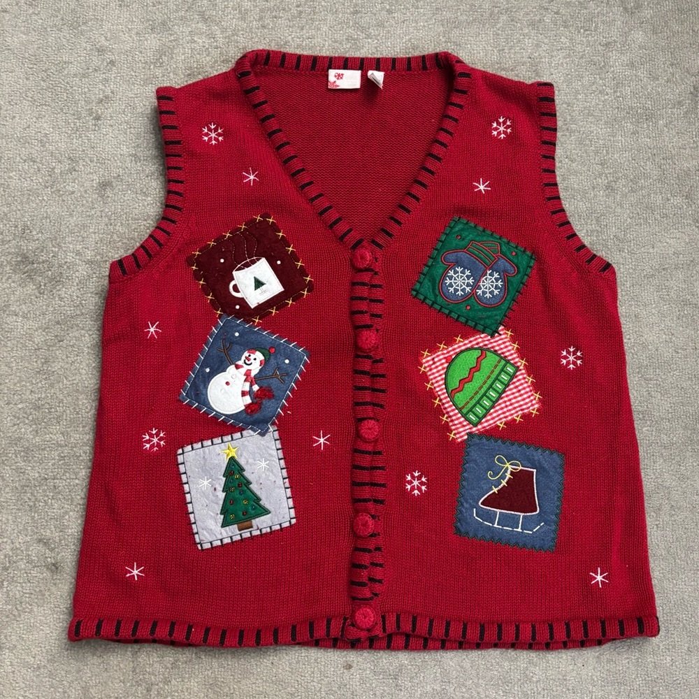 Basic Editions Kmart Holiday Editions Festive Red Holiday Sweater Vest Snowman